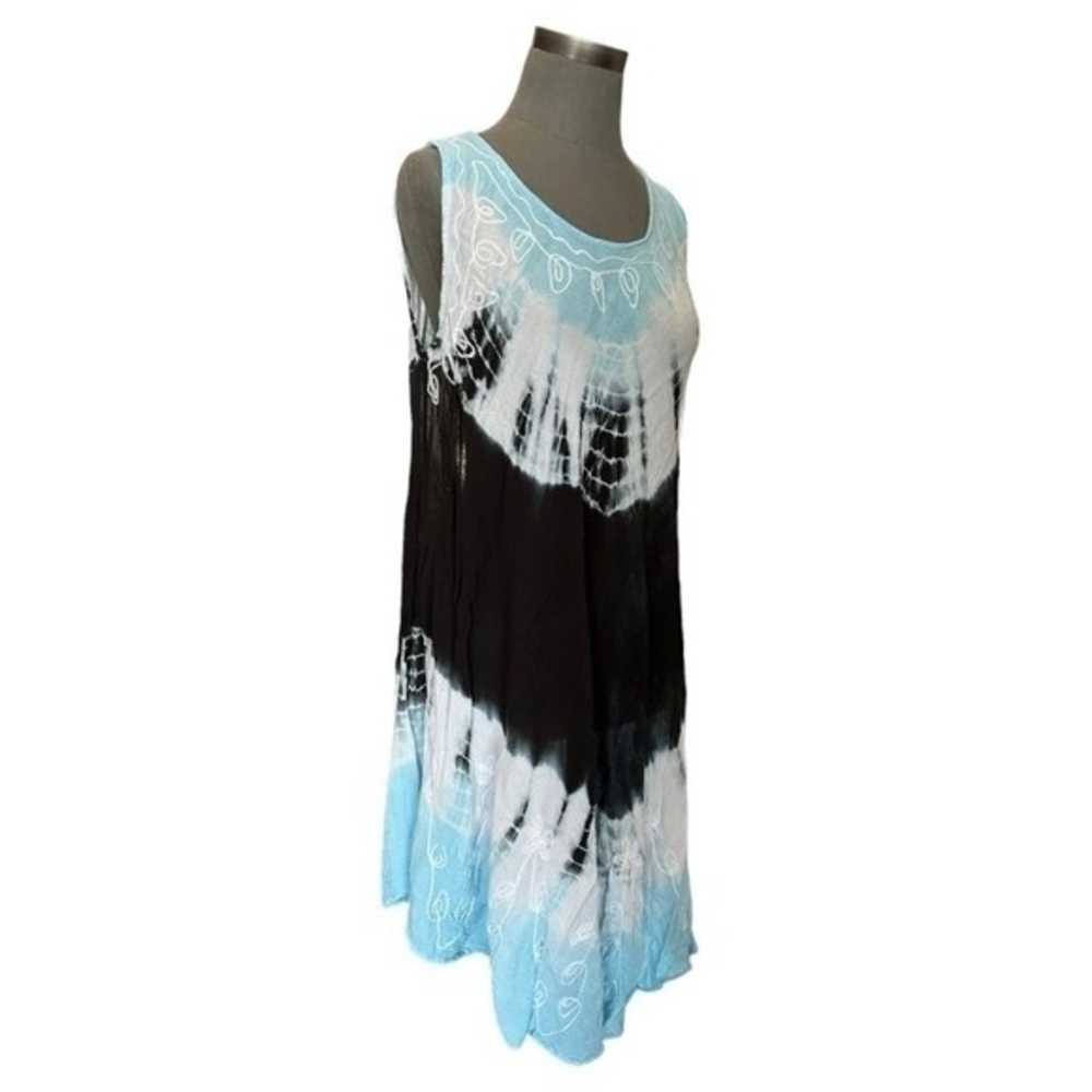 Women's Floral Embroidered Tie Dye Umbrella Midi Dress One Size Sleeveless NWT - Picture 5 of 8